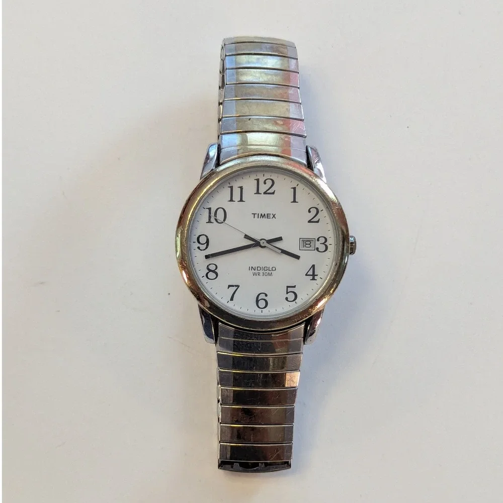 Vtg Timex Indiglo Watch Silver Gold Two Tone Expansion Band Mens OS